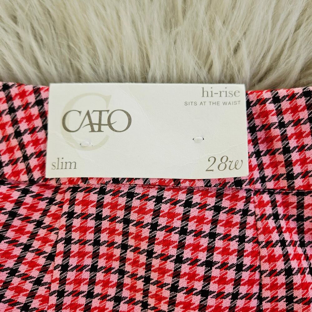 New Cato Plus Size 28W Hi-Rise Slim Pants Pink Red Houndstooth Plaid Valentine - Picture 11 of 16